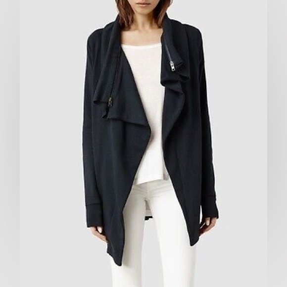 All Saints Women’s Dahlia Drapey Sweatshirt Cardigan in Black Size S - Picture 1 of 13
